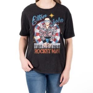 Elton John Black Tee Rocket Man Official Licensed size Large Cotton New With Tag